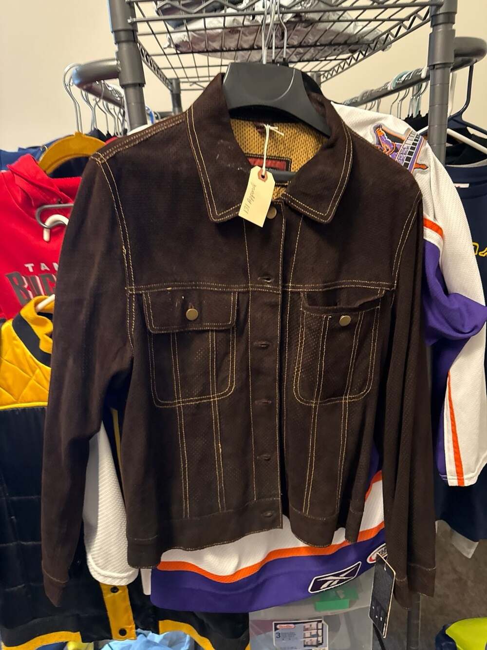 Jim & Marylou Brown Perforated Leather Trucker Jacket